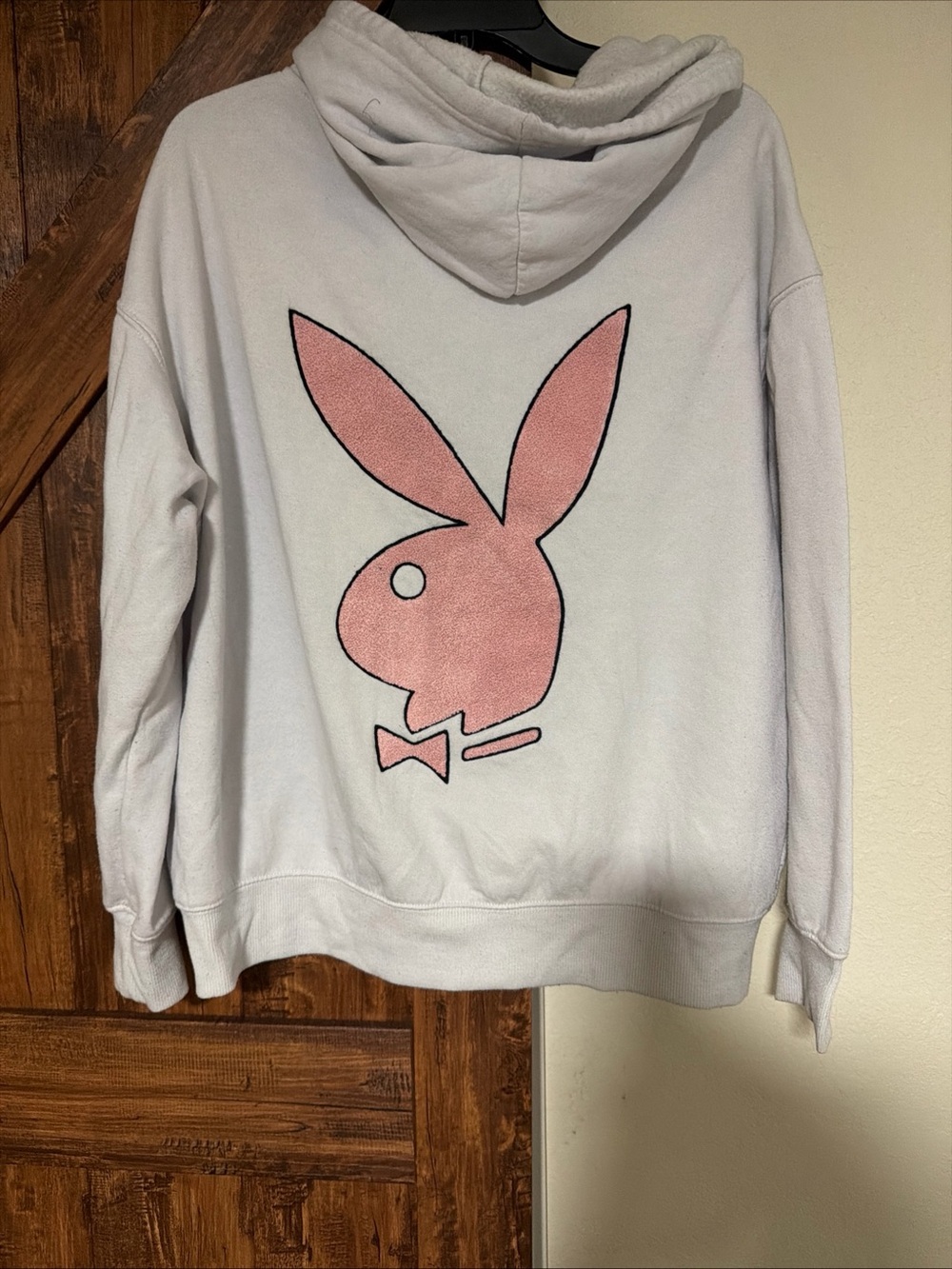 PLAYBOY Full Zip Hoodie White With Pink Terry Cloth Bunny Logo on Back Size M